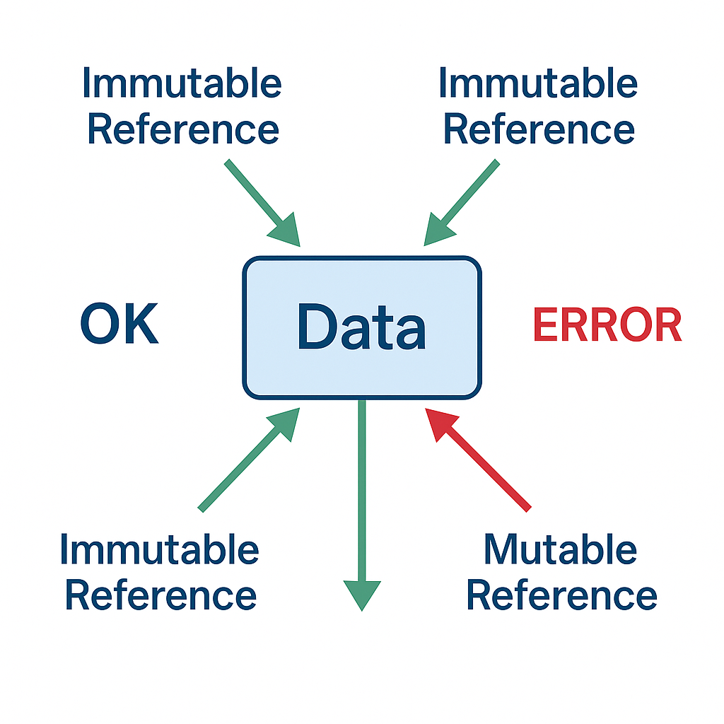 Rust reference borrowing rules diagram showing immutable and mutable reference constraints