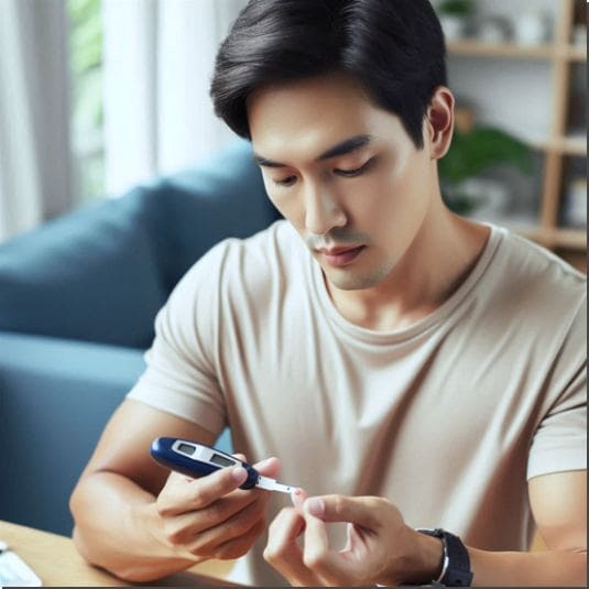 에키네시아 효능 혈당 조절, 혈당 체크하는 남성 사진