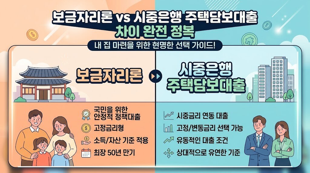 보금자리론과 시중은행 주택담보대출 차이 비교 인포그래픽
