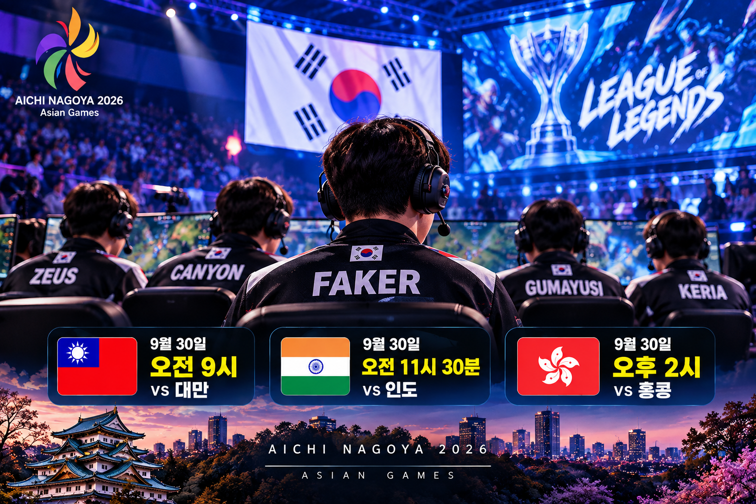2026 아시안게임 리그 오브 레전드 한국 국가대표팀 e스포츠 경기 이미지