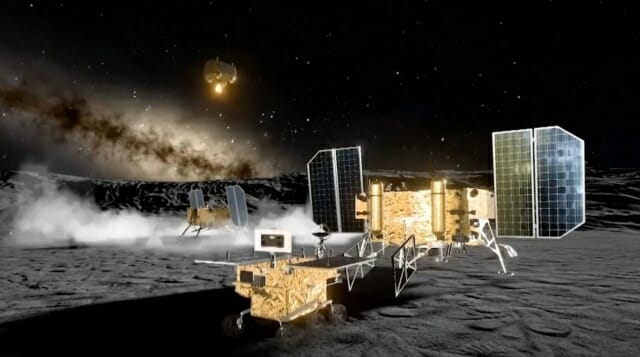 달 남극으로 향하는 창어 7호 임무를 상상한 이미지