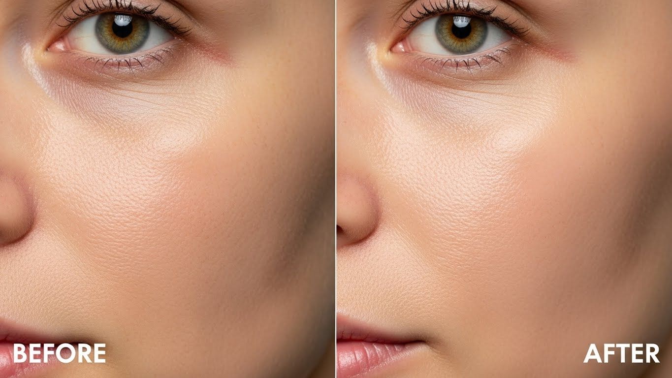 여성의 뺨 부위를 나란히 분할한 이미지입니다.