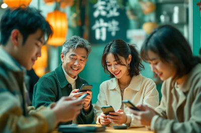 핸드폰을-들고-웃고-있는-사람들