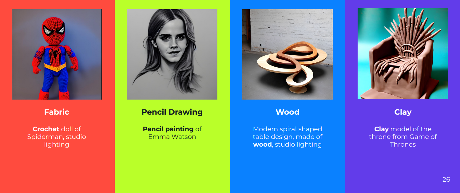 예술 소재에 따른 예 - 분필, 그래피티, 수채화, 유화