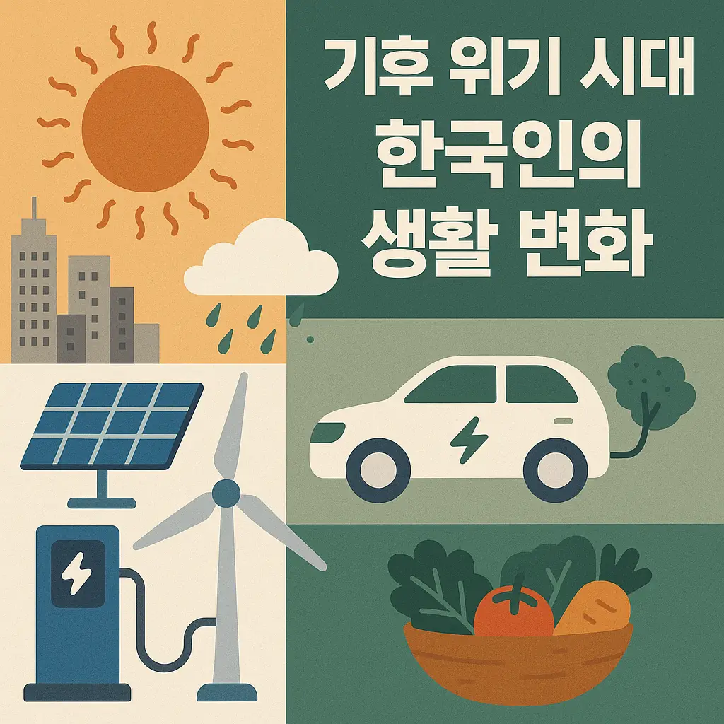 기후 위기 시대 한국인의 생활 변화 &ndash; 에너지&middot;교통&middot;식습관을 주제로 한 정사각형 인포그래픽