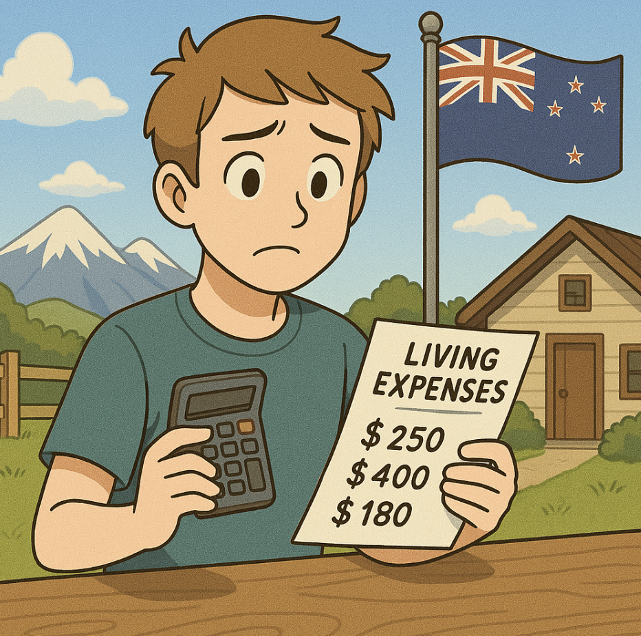 뉴질랜드에서 정착비용 계산하는 워홀생 모습