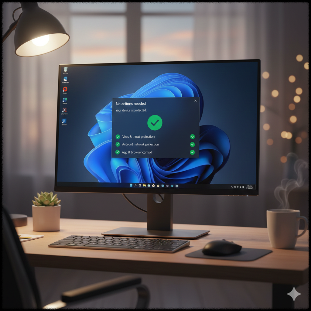 윈도우 11에서 Windows Defender가 정상적으로 보호 중인 상태 화면