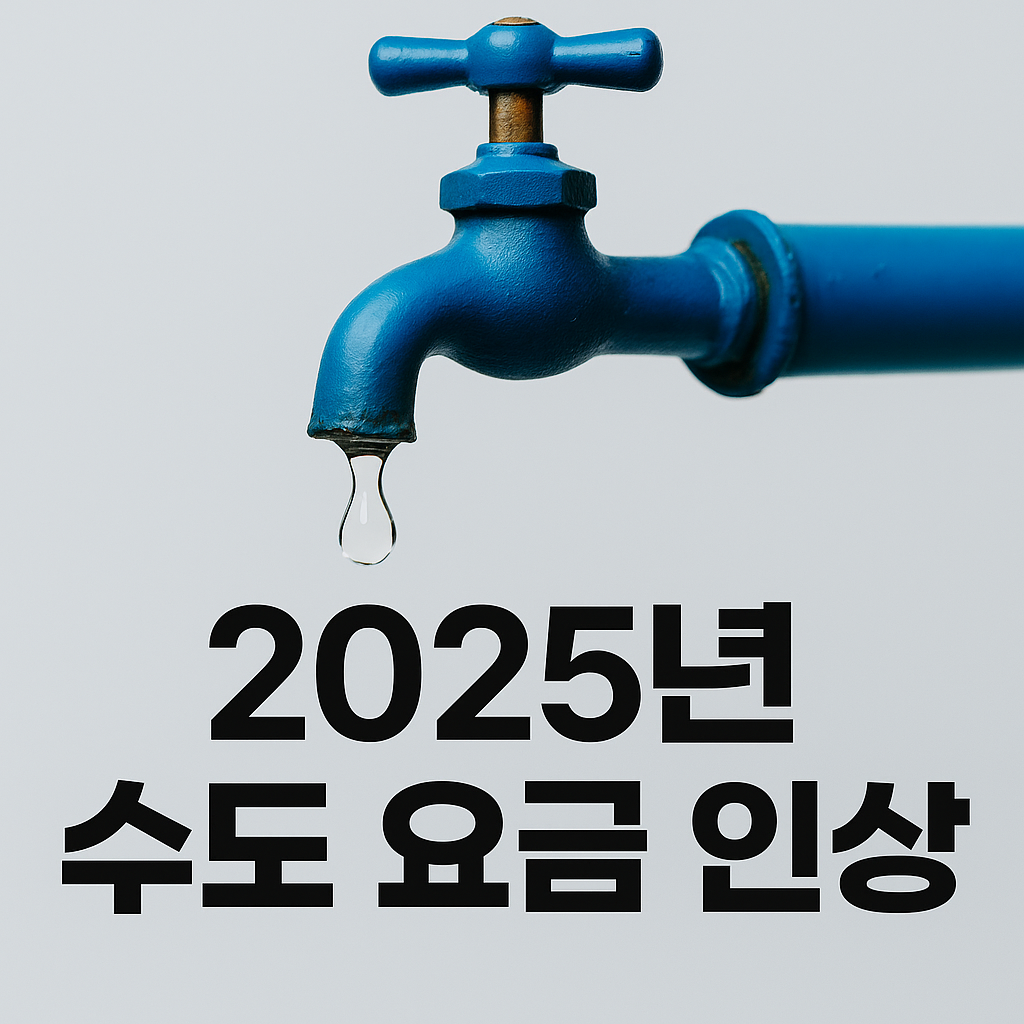 2025년 수도요금 인상 강조 어그로 썸네일 (파란 수도꼭지, 물방울 클로즈업)