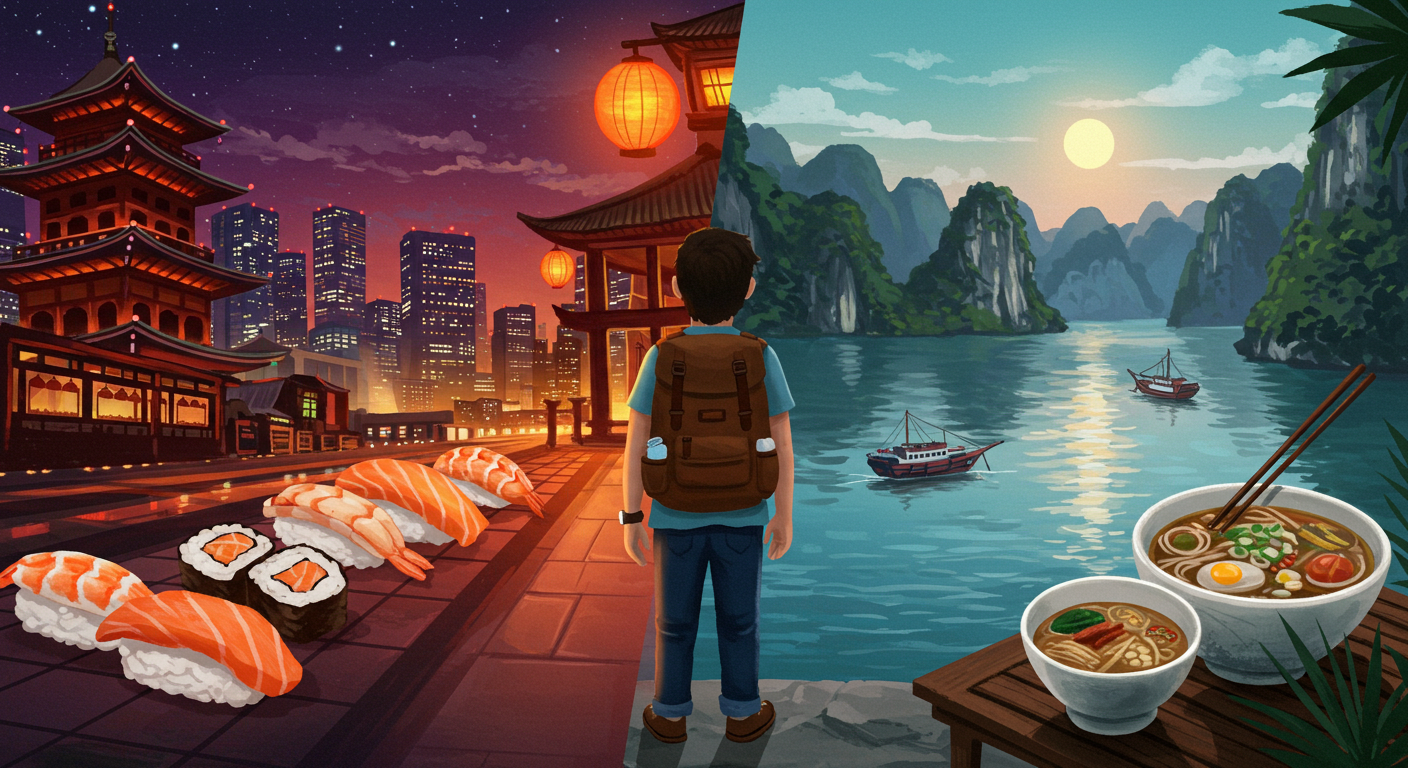 일본 여행, 베트남 여행, 해외여행 비교, 여행 물가, 여행 경비, 일본 숙소, 베트남 음식, 여행 추천, 여행지 고민, 아시아 여행