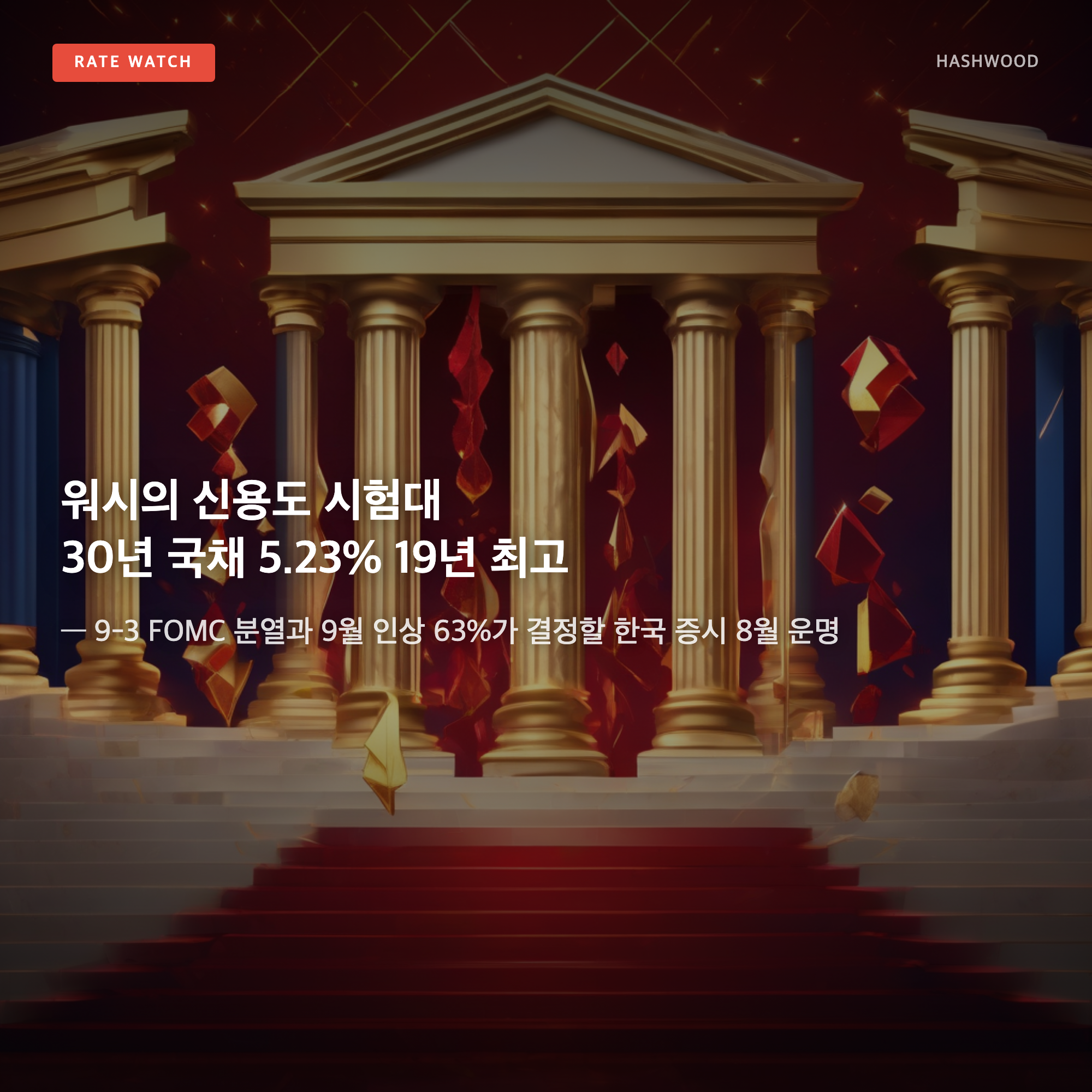 그림: 워시의 신용도 시험대 30년 국채 5.23% — — 9-3 FOMC 분열과 9월 인상 63%가 결정할 한국 증시 8월 운명