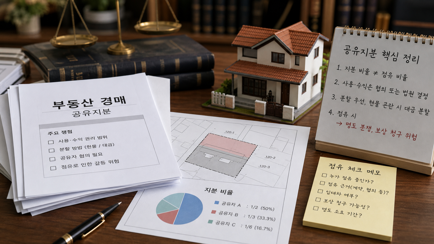 지분 비율와 공유자를 법원 서류에서 확인하는 모습