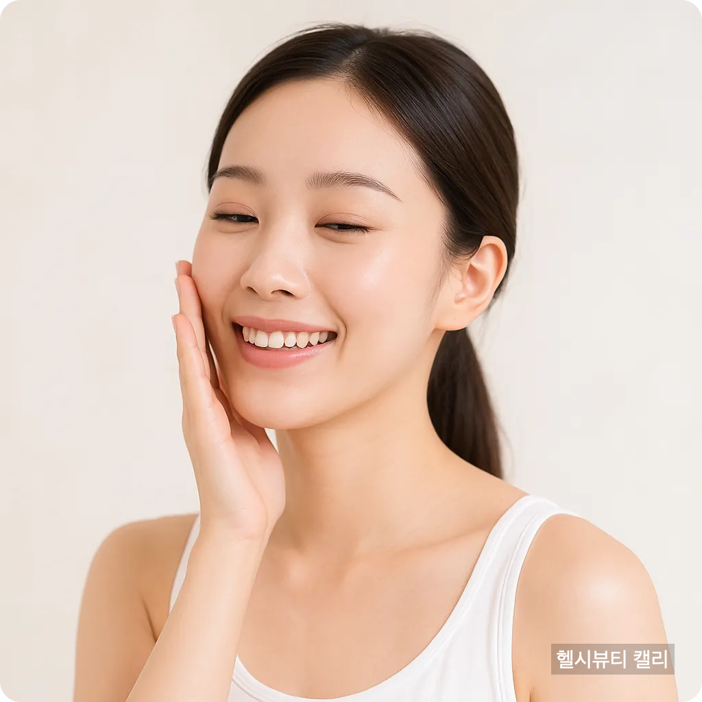 미소 짓는 20대 여성의 깨끗한 피부 클로즈업 썸네일 이미지