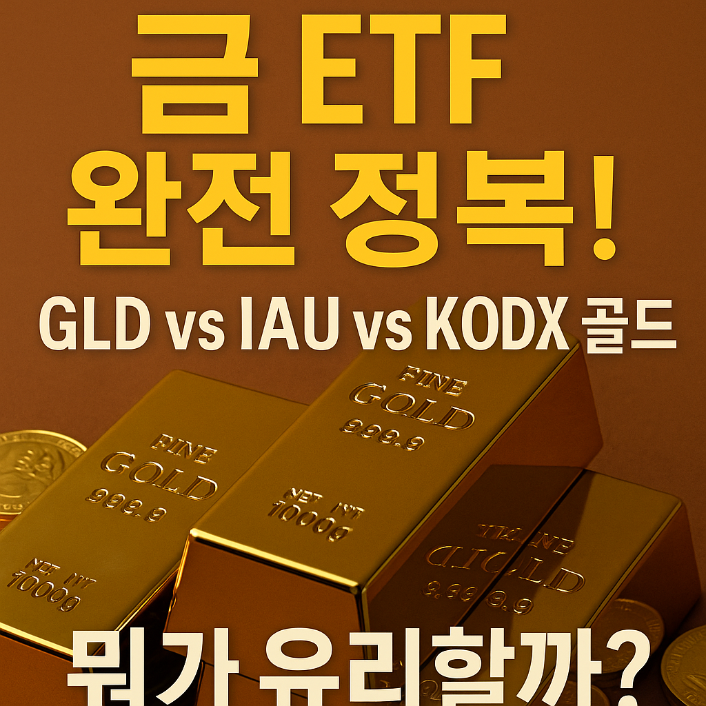 금괴와 금화 배경 위에 ‘금 ETF 완전 정복! GLD vs IAU vs KODEX 골드, 뭐가 유리할까?’라는 문구가 강조된 썸네일 이미지