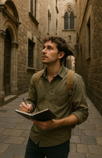 구도심 골목에서 문화유산을 탐사하는 청년의 모습