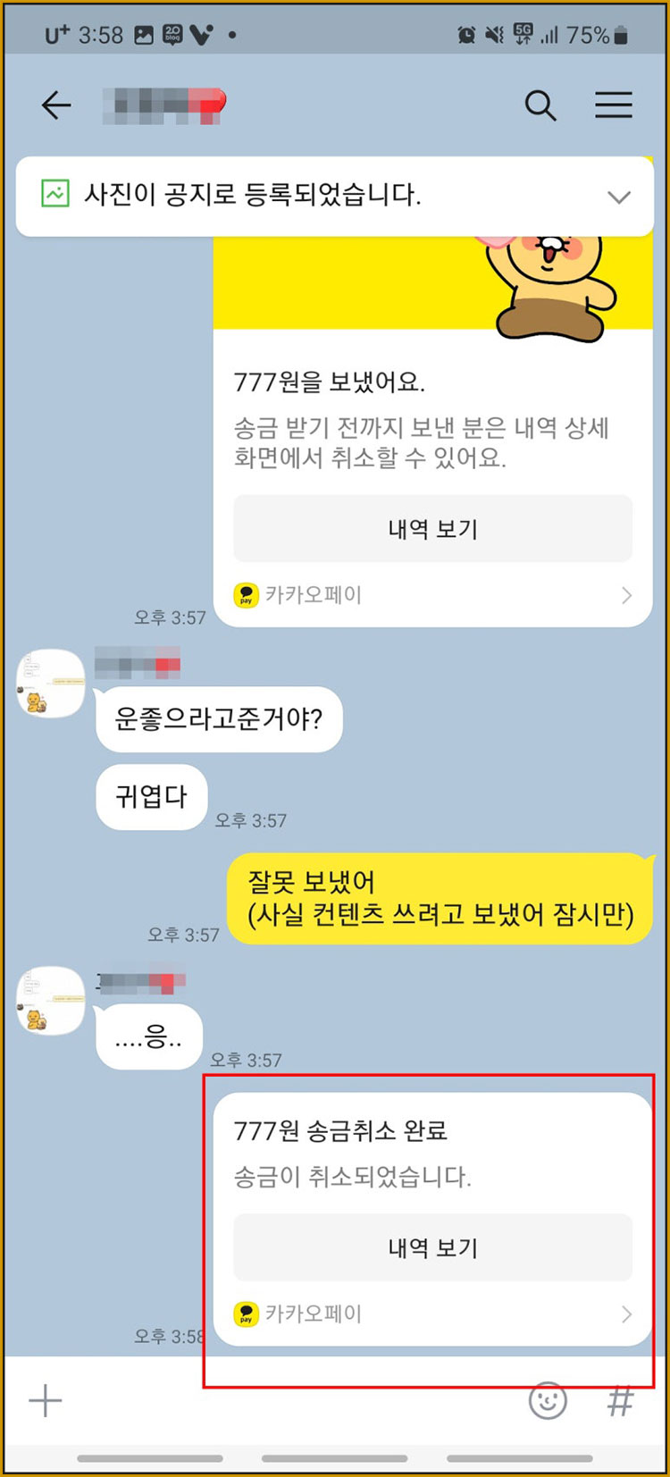 카카오페이 송금 취소
