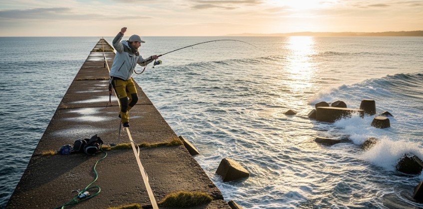 낚시중 슬랙라인 발생되는 사진