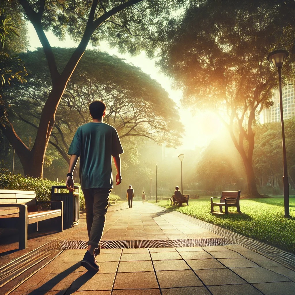 A man taking a walk outside