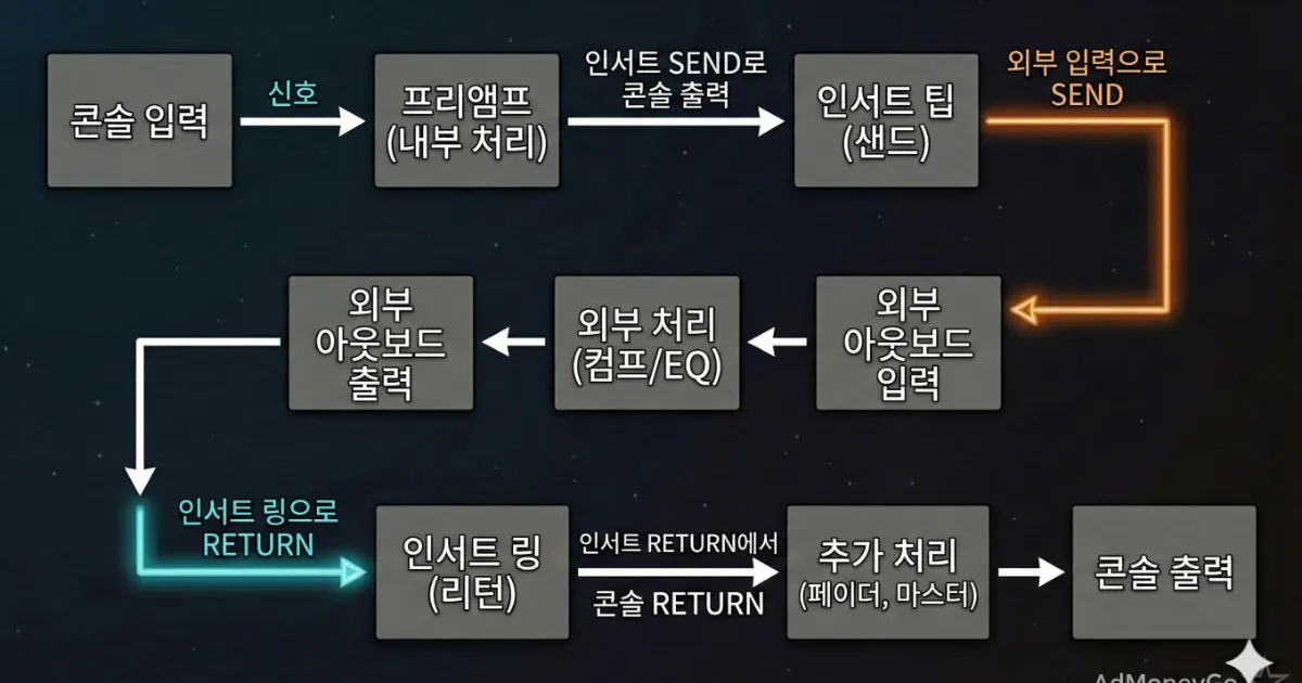 오디오 믹서 인서트 시그널 플로우 직렬 연결 흐름도