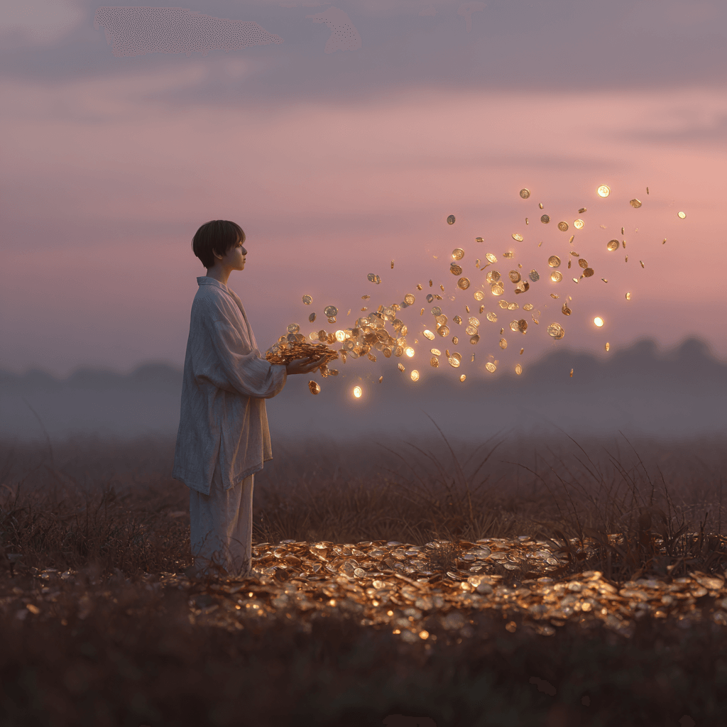 황혼-들판-금화-흩날림