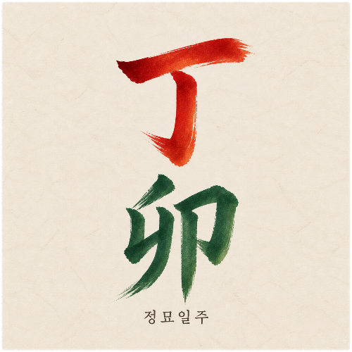 정묘일주 丁卯 오행색 캘리그래피