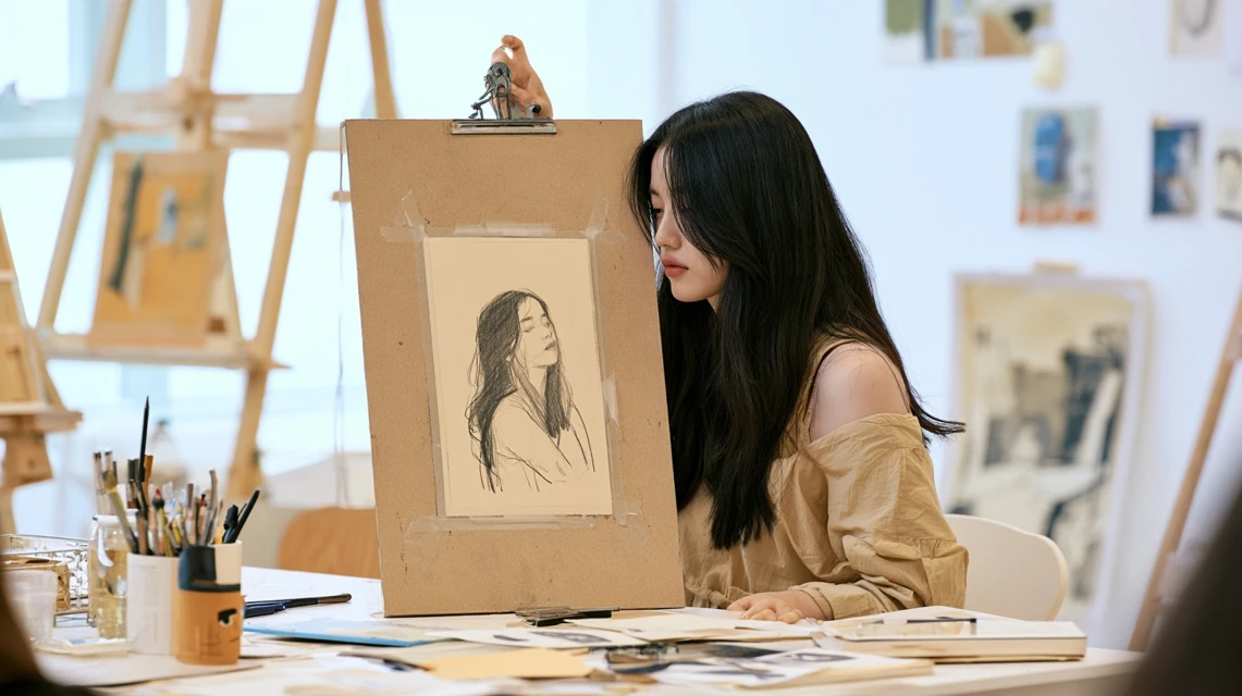 정기 모임을 위해 그림을 준비하는 사람