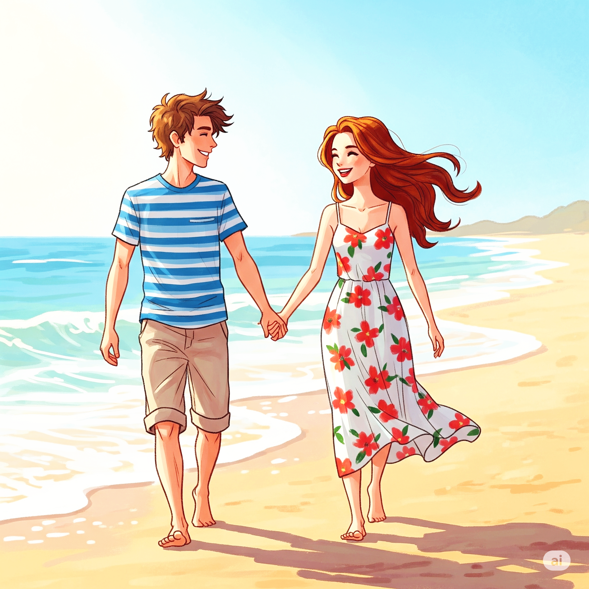 해변을 걷고 있는 두 사람