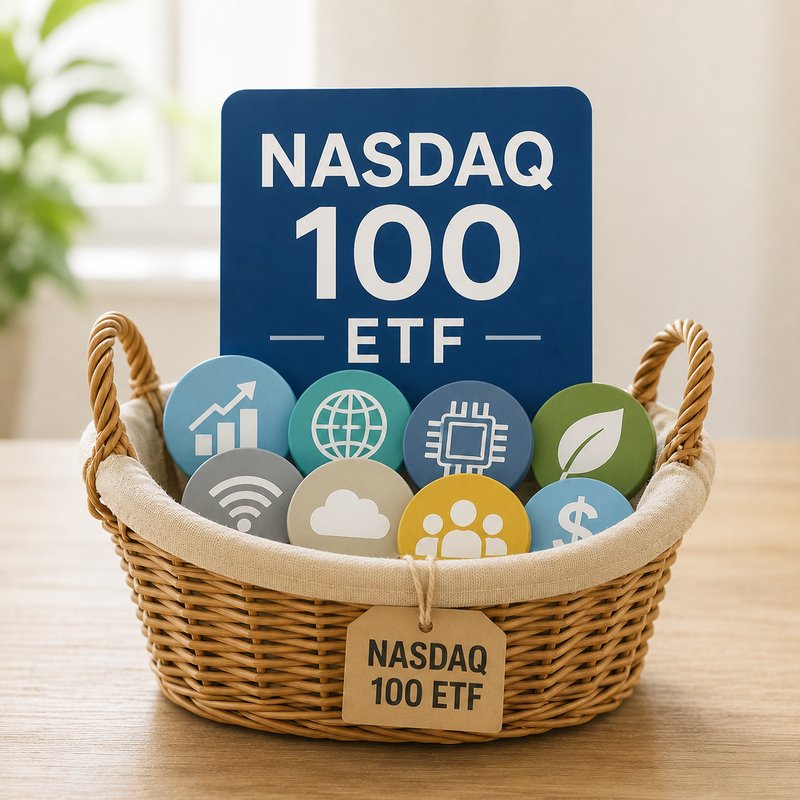 나스닥100 ETF 분산투자 개념을 보여주는 바구니 이미지