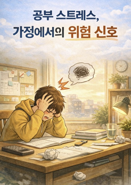 공부 스트레스를 받는 자녀의 모습 사진