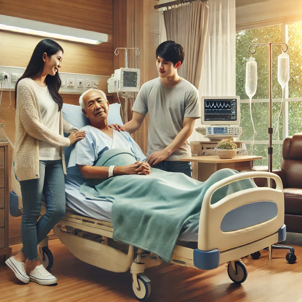 호스피스 의료진이 환자와 대화를 나누며 돌봄을 제공하는 모습