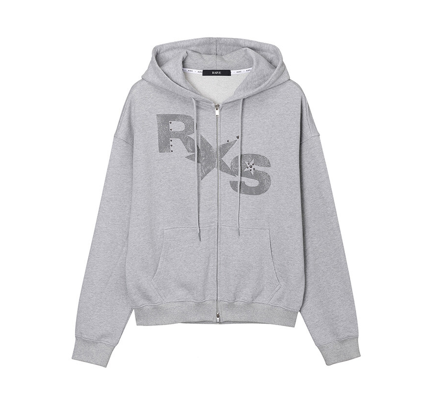 [화려한 날들 38회] 신수현 후드집업 (이수빈) 레이브(RAIVE) 멜란지 그레이 로고 프린팅 오버핏 후드 집업