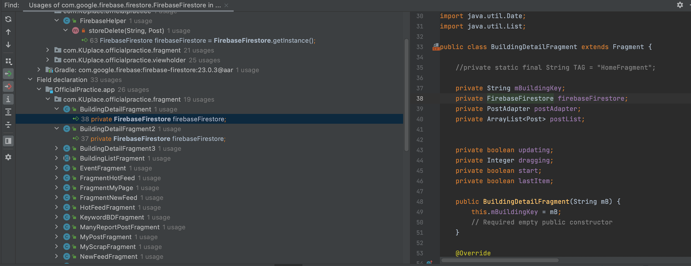 This is "Enable find on the firebasefirestore variable"