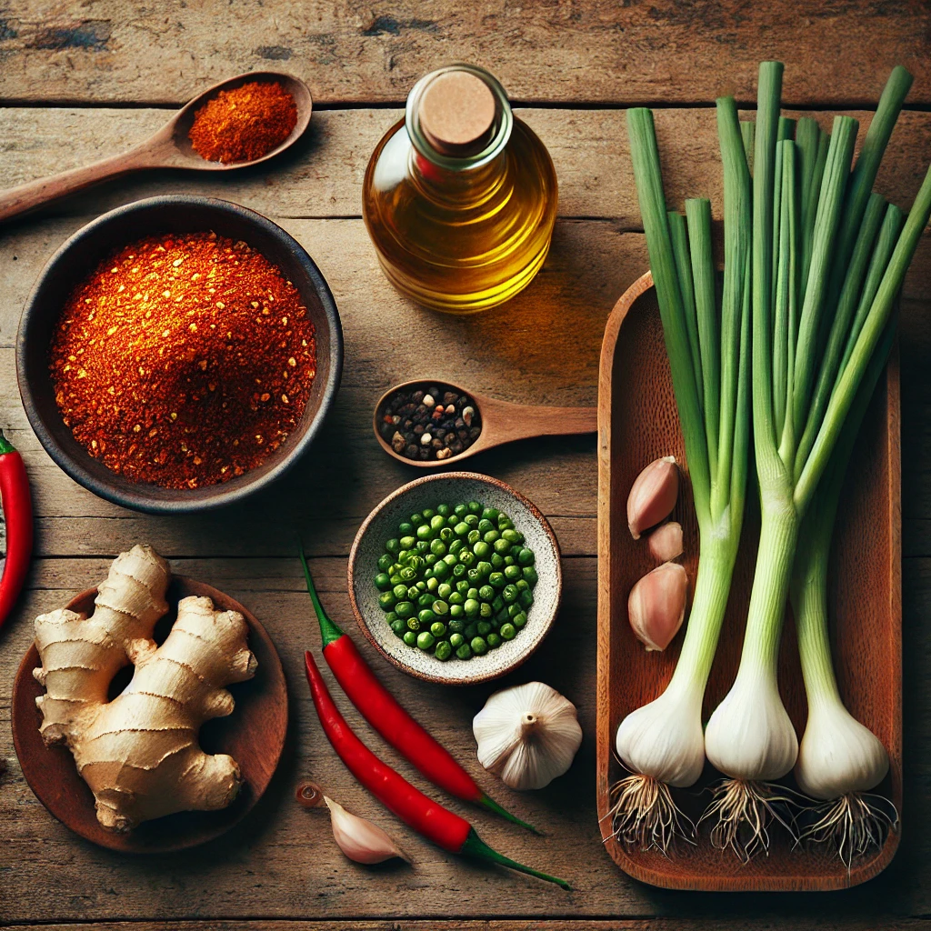 🛒 재료 준비
✔ 식용유 1컵 (종이컵 기준)
✔ 고춧가루 3큰술 (청양고춧가루를 섞으면 더 매콤!)
✔ 대파 1뿌리 (흰 부분)
✔ 양파 1/4개
✔ 통마늘 5알
✔ 생강 1톨 (생략 가능)
✔ 통후추 1작은술
✔ 계피 1조각 (없으면 생략 가능)