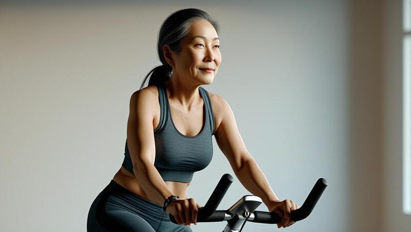 실내자건거를 타는 중년여성
