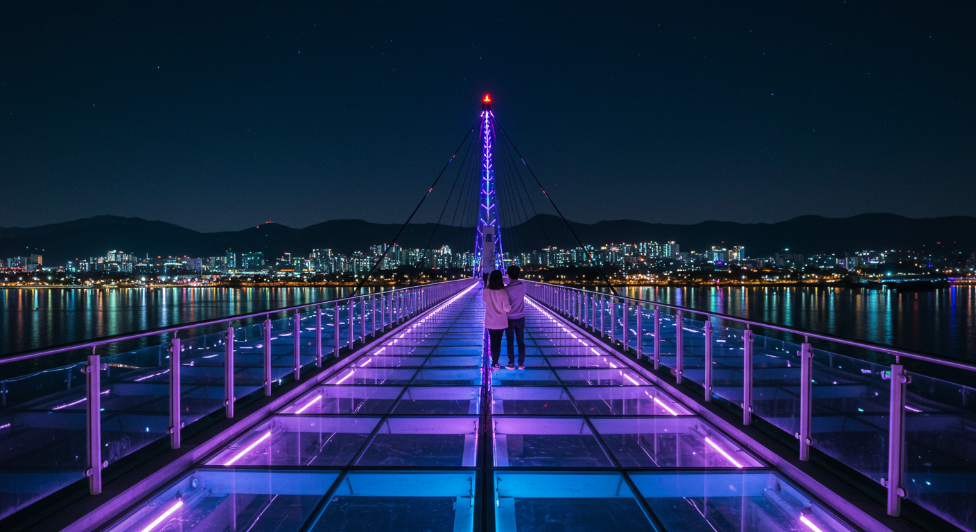 춘천 소양강 스카이워크의 화려한 야경.