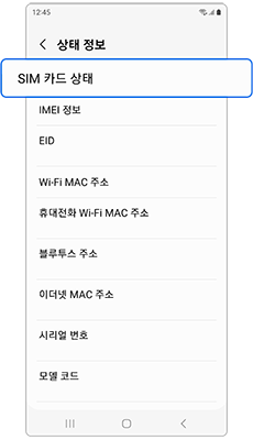 상태 정보에서 SIM 카드 상태