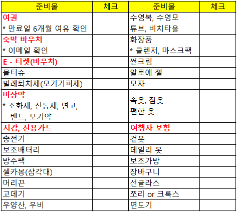 다낭 여행 준비물