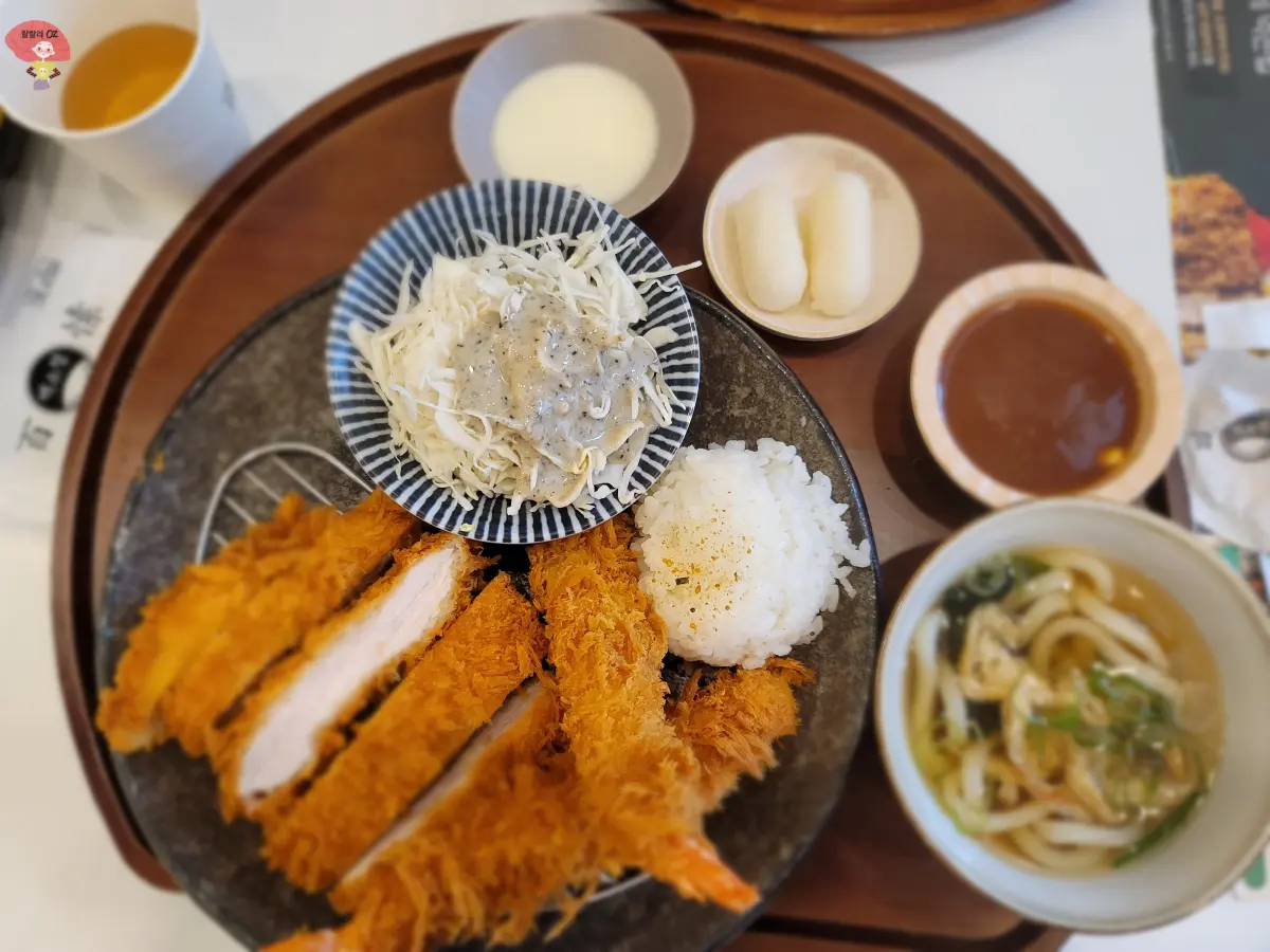 경기-남양주-돈카츠-소바-전문점-백소정-돈카츠와-새우튀김2개-소우동-연유치즈떡-밥-한상