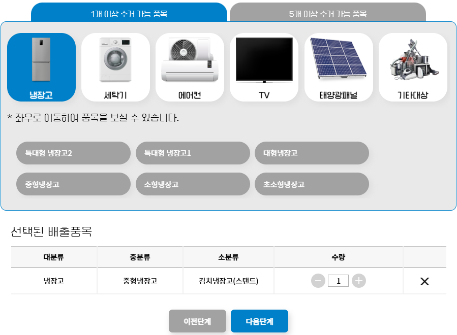 폐가전 무료수거 신청방법: 대형가전 종류