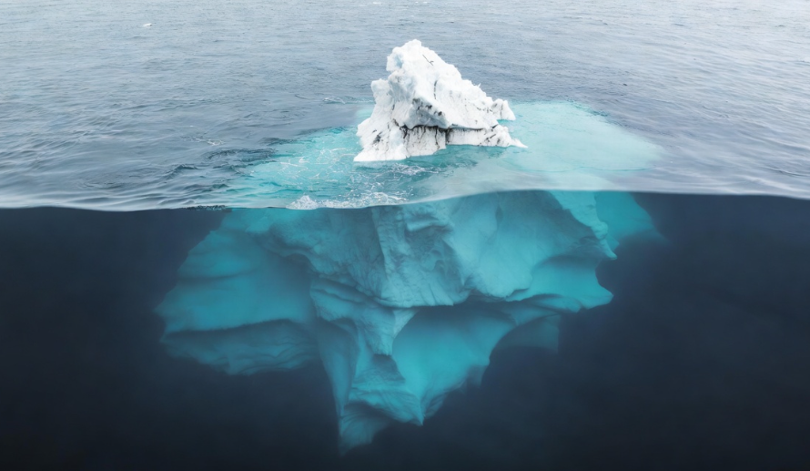 빙산의 일각처럼 수면 아래 거대한 노력이 쌓여있는 사진
