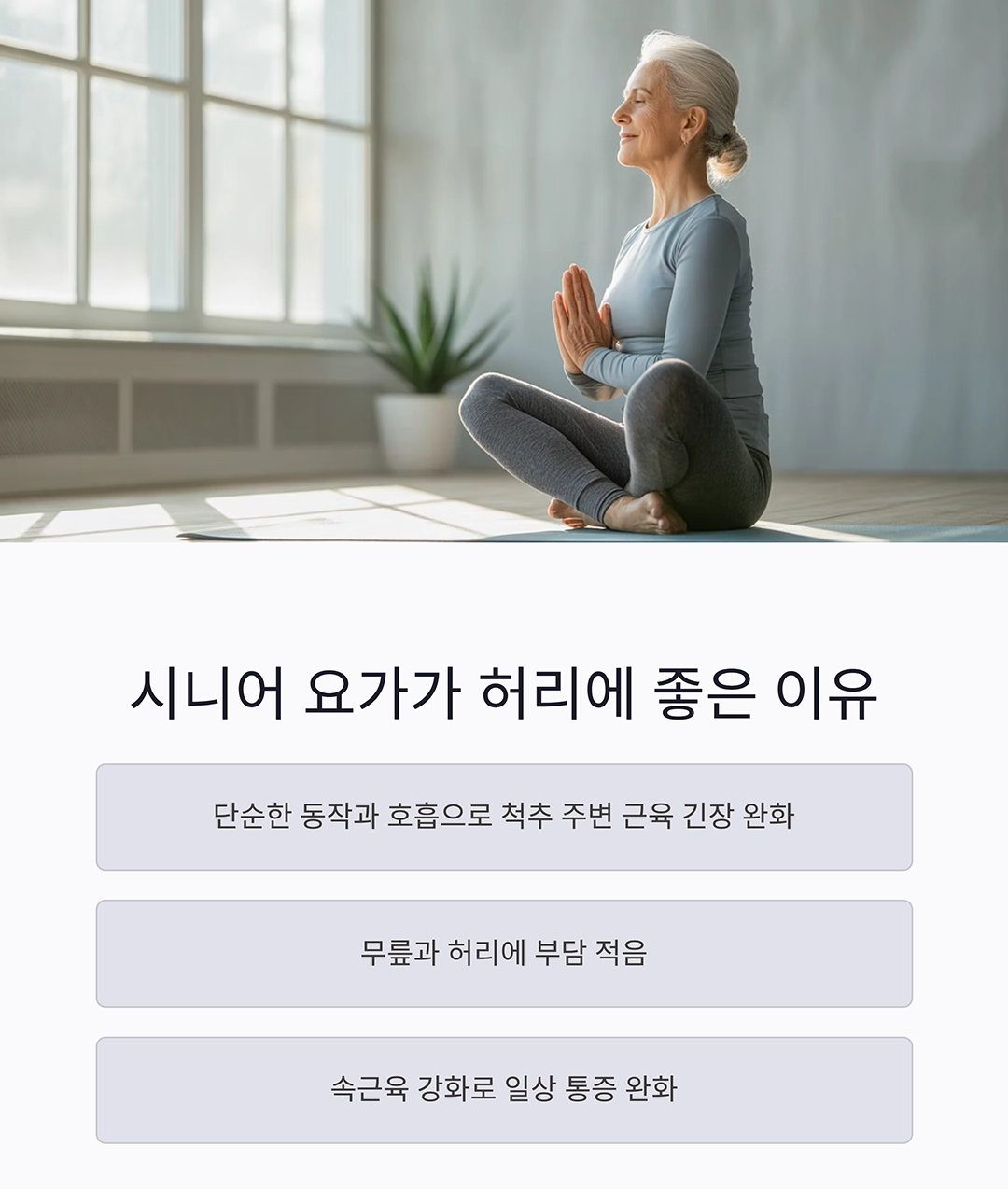 시니어 요가로 허리 통증 잡는 비밀 스트레칭 공개