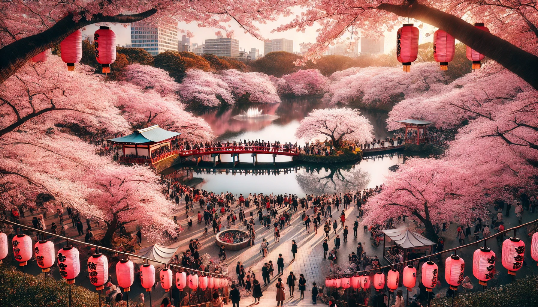 우에노 공원의 벚꽃이 만개한 모습