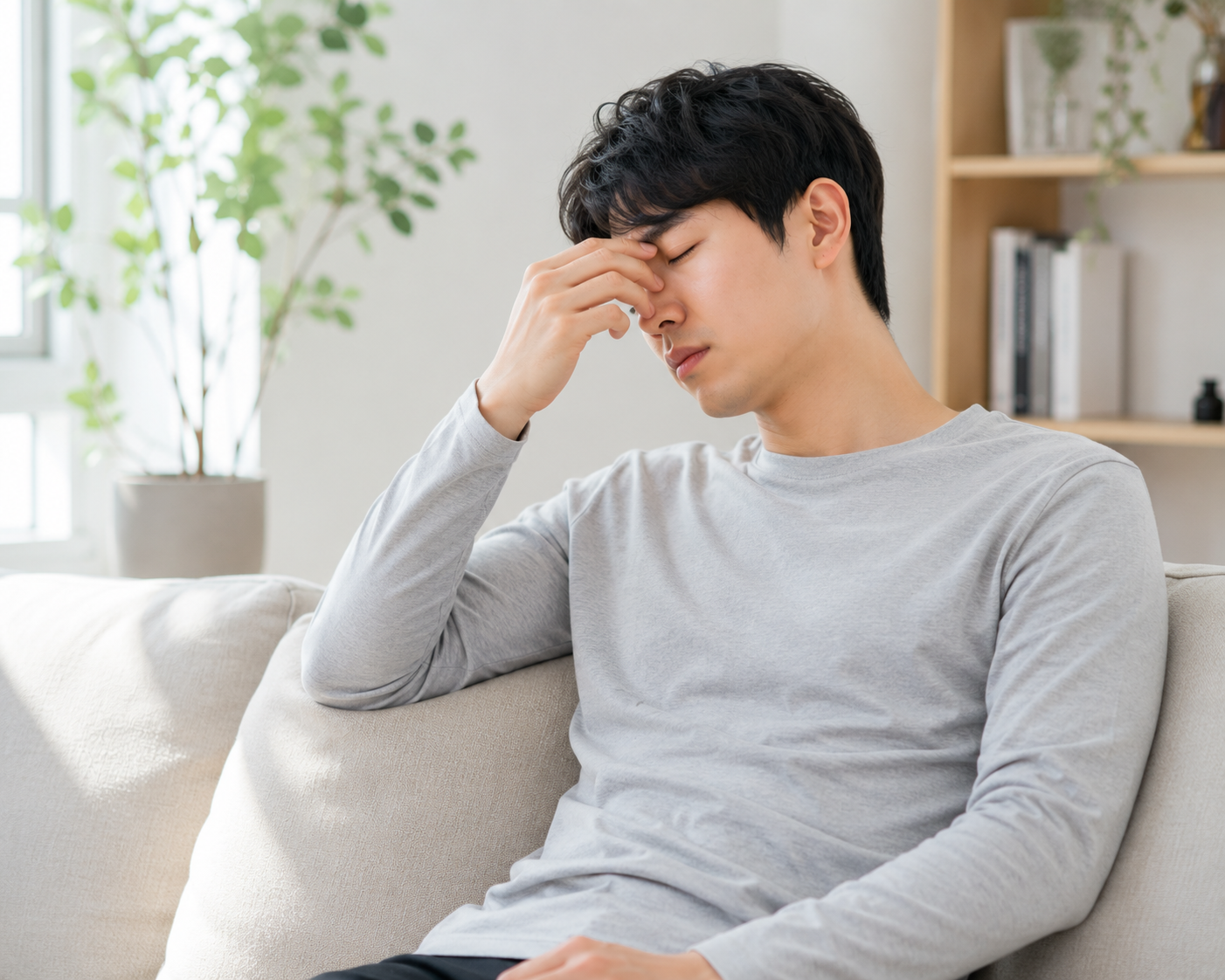 피로감을 느끼며 쉬고 있는 성인의 모습