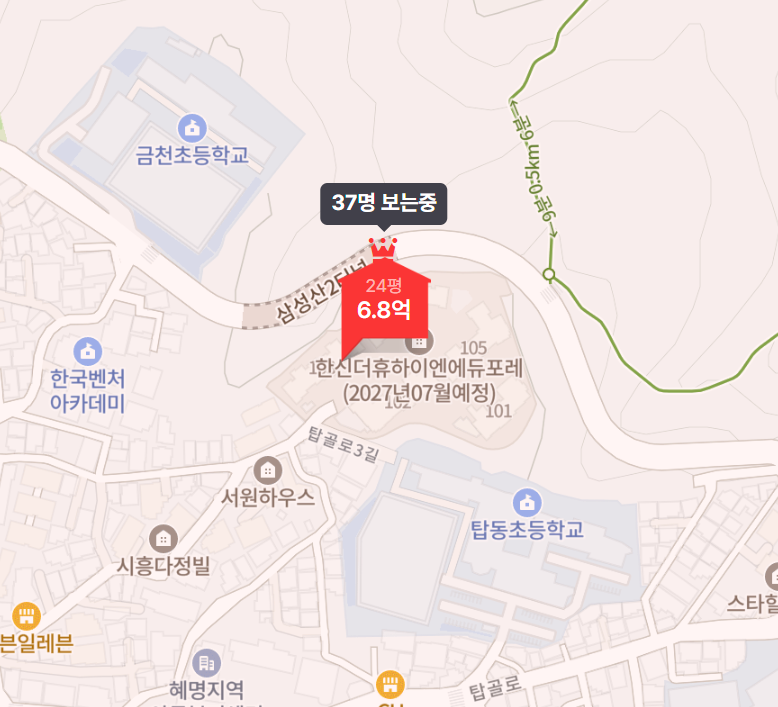 금천구 시흥동 아파트 인기 순위 1위 한신더휴하이엔에듀포레