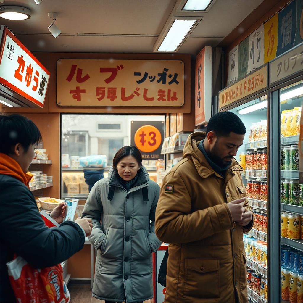 일본 겨울 편의점 사진