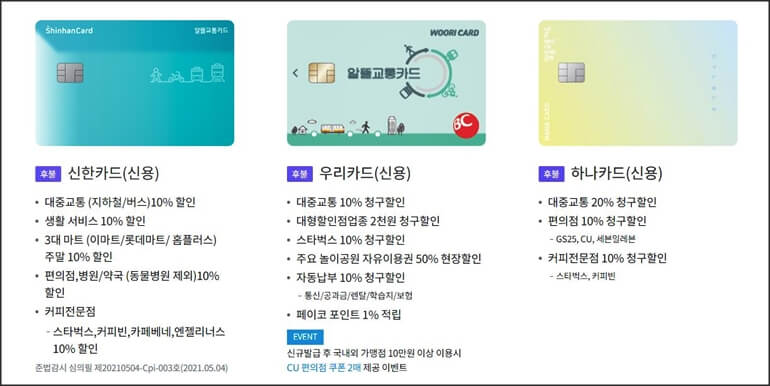 알뜰교통카드 3종류