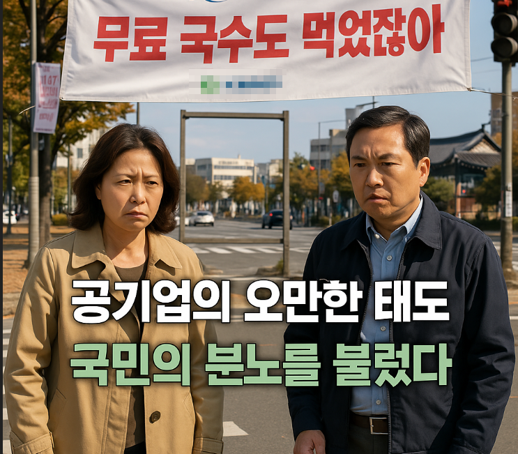 국민들에게 무료 국수 드시라 해놓고 금국수 생색을 내는 어느 공기업