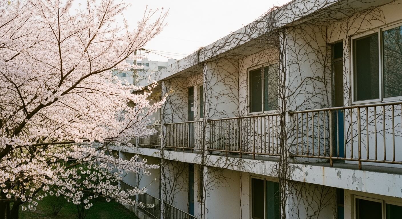 오래된 구축아파트와 화사하게핀꽃