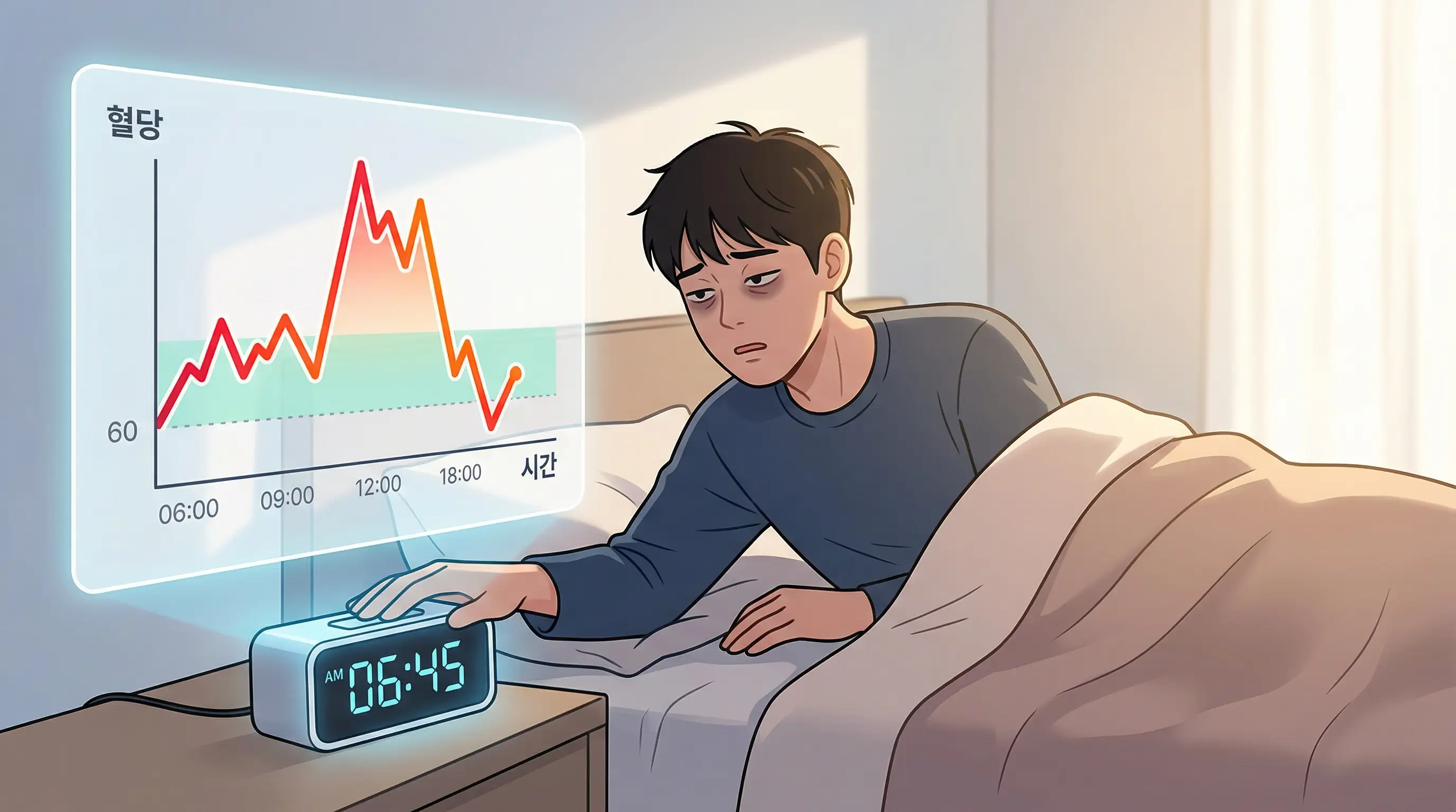 수면 부족과 혈당 변동을 설명하는 이미지