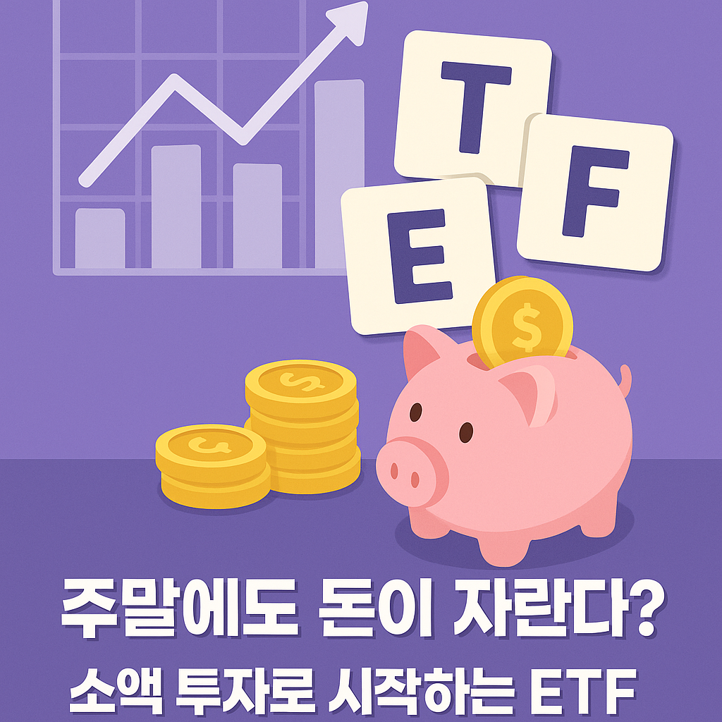 주말에도 돈이 자라는 소액 ETF 투자를 상징하는 그래프와 동전 일러스트