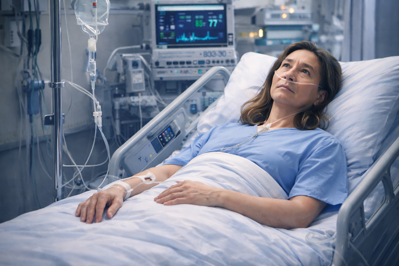 위암으로 병원에 누워 있는 모습